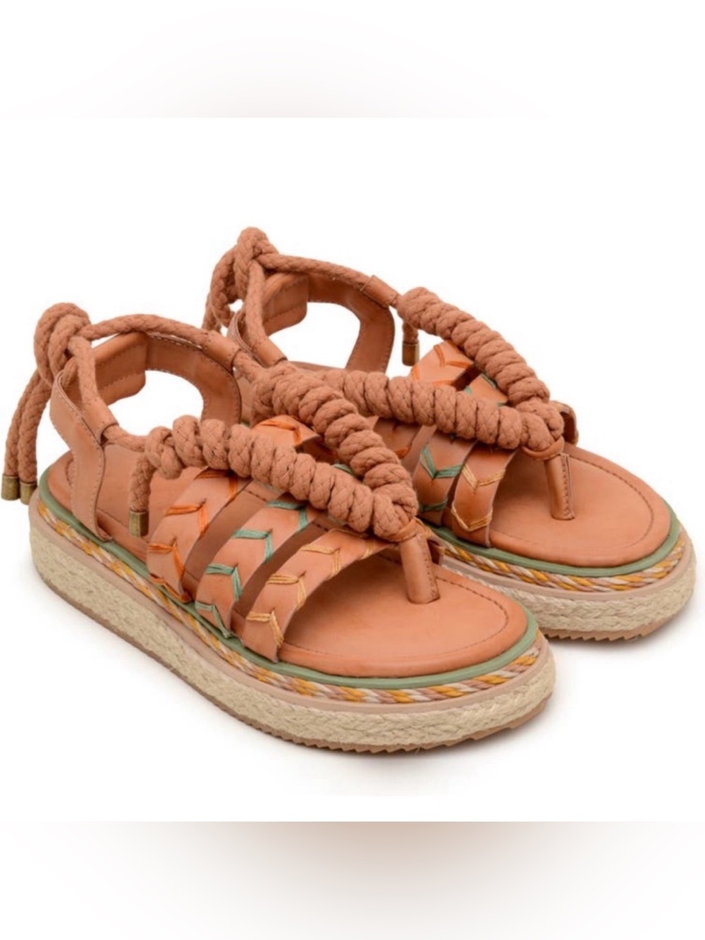 FARM Rio Sand Rope Tie Flatform Sandals Brown Woven Boho Women’s 9